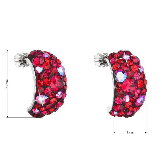 Stříbrné náušnice visací s krystaly Swarovski červené půlkruh 31164.3 cherry