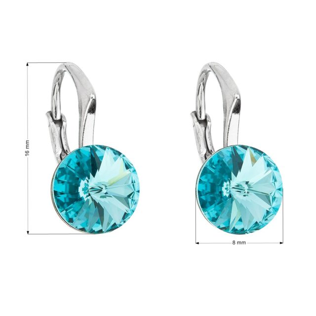 Stříbrné náušnice visací s krystaly Swarovski modré kulaté 31229.3 light turquoise