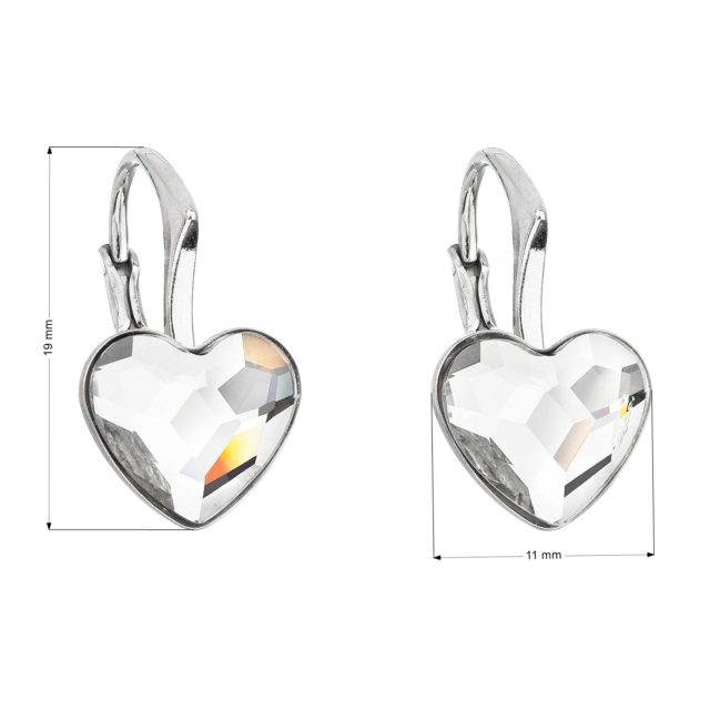 Stříbrné náušnice visací s krystaly Swarovski bílé srdce 31240.1