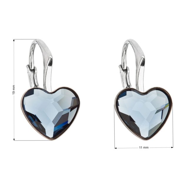 Stříbrné náušnice visací s krystaly Swarovski modré srdce 31240.3