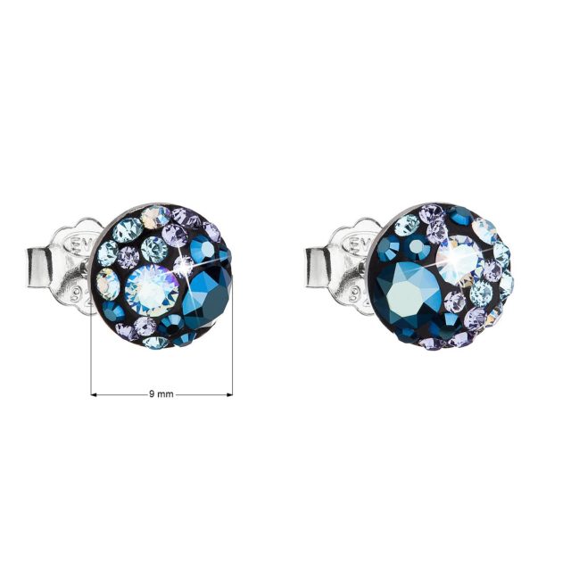 Stříbrné náušnice pecka s krystaly Swarovski modré kulaté 31136.3 blue style