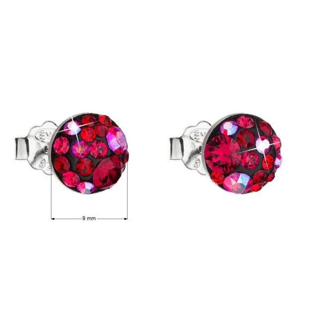 Stříbrné náušnice pecka s krystaly Swarovski červené kulaté 31136.3 cherry