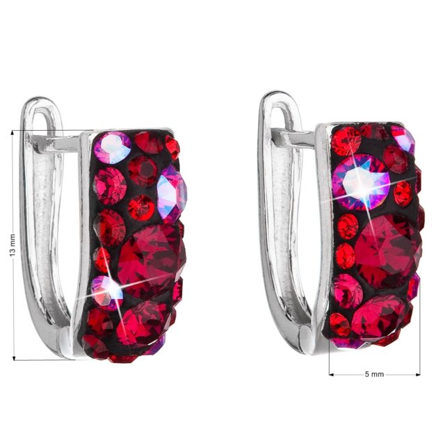 Stříbrné náušnice visací s krystaly Swarovski červený půlkruh 31123.3 cherry