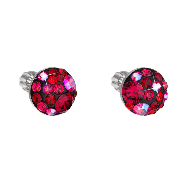 Stříbrné náušnice pecka s krystaly Swarovski červené kulaté 31336.3 cherry