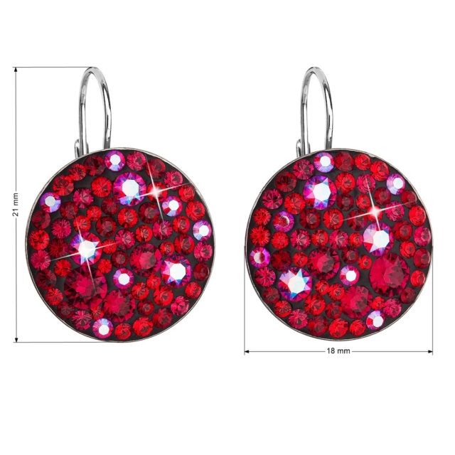 Stříbrné náušnice visací s krystaly Swarovski červené kulaté 31161.3 cherry