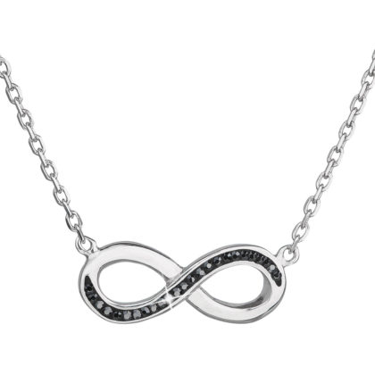 Stříbrný náhrdelník s krystaly Swarovski černé infinity
