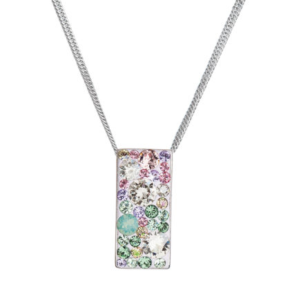 Stříbrný náhrdelník se Swarovski krystaly růžovo-zelený obdélník 32074.3 sakura