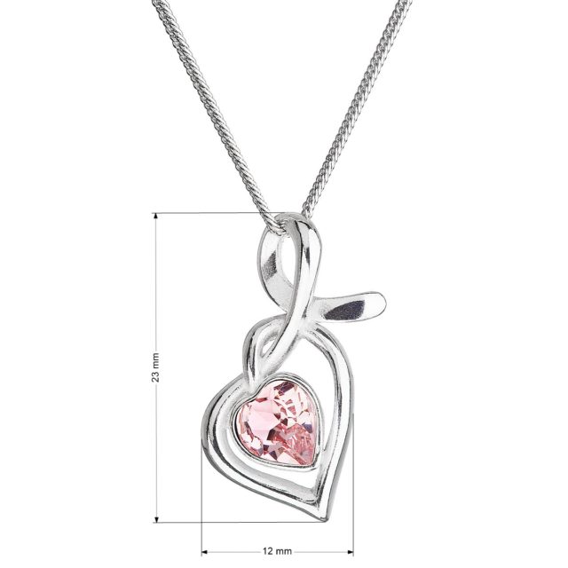 Stříbrný náhrdelník se Swarovski krystaly srdce růžové 32071.3