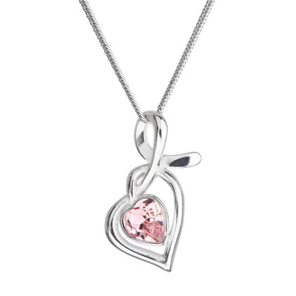 Stříbrný náhrdelník se Swarovski krystaly srdce růžové 32071.3