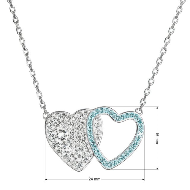 Stříbrný náhrdelník dvojité srdce se Swarovski krystaly 32079.3 aqua