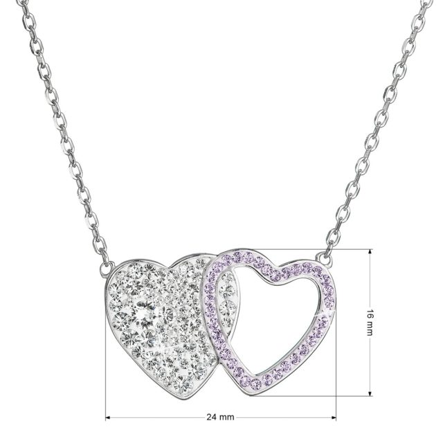 Stříbrný náhrdelník dvojité srdce se Swarovski krystaly 32079.3 violet