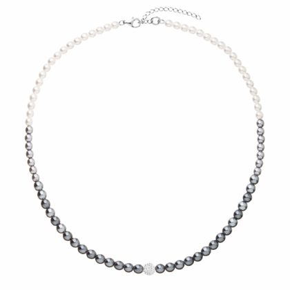 Perlový náhrdelník bílo-šedý s Preciosa krystaly 32065.3