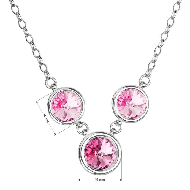 Stříbrný náhrdelník se Swarovski krystaly růžový kulatý 32033.3 rose