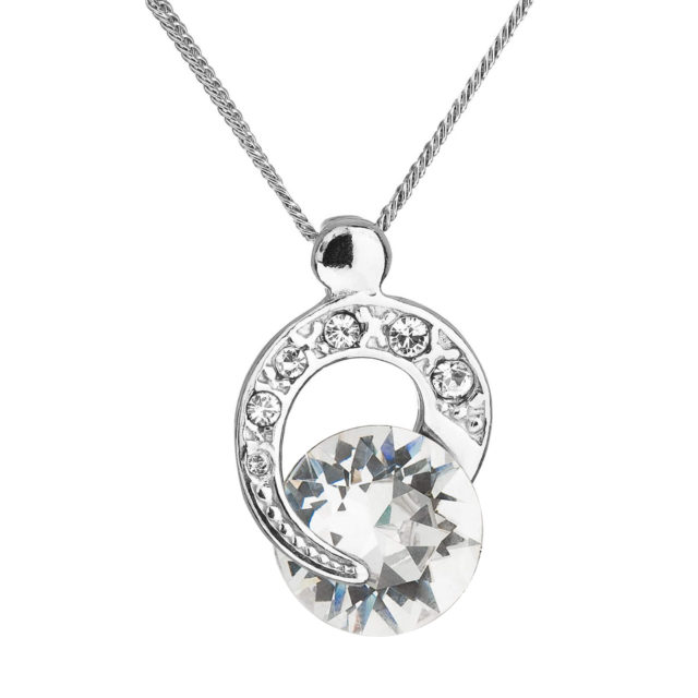 Stříbrný náhrdelník s krystaly Preciosa bílý kulatý 32048.1 crystal