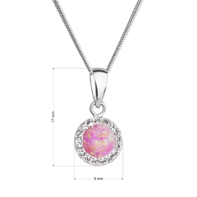 Náhrdelník se syntetickým opálem a krystaly Preciosa růžový kulatý 32083.1 lt.rose