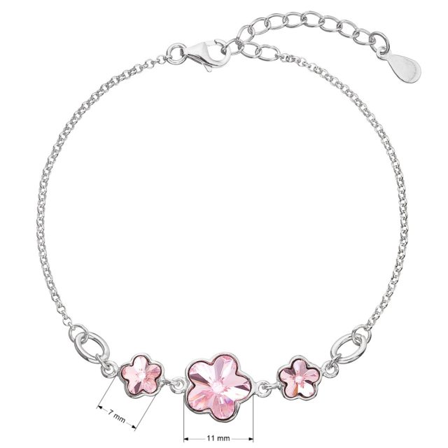 Stříbrný náramek se Swarovski krystaly růžová kytička 33112.3 light rose