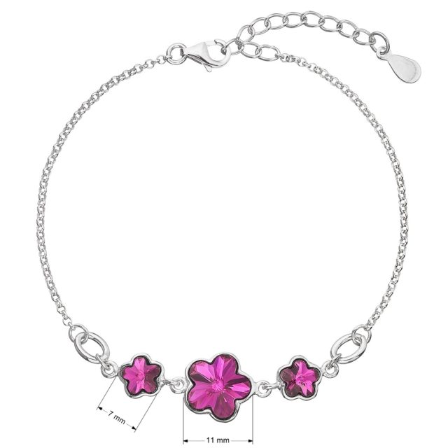 Stříbrný náramek se Swarovski krystaly růžová kytička 33112.3 fuchsia