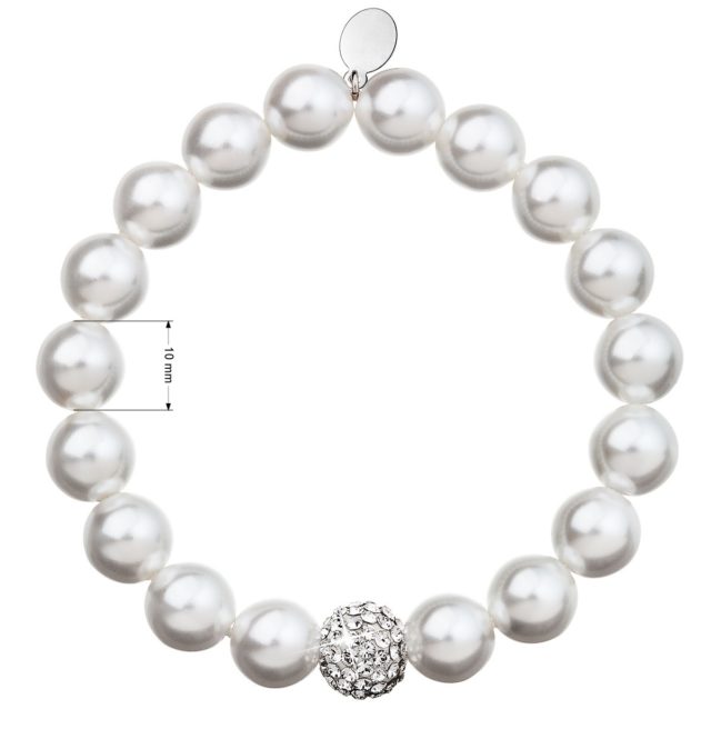 Perlový náramek bílý s krystaly Preciosa 33074.1 white