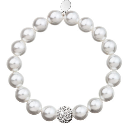 Perlový náramek bílý s krystaly Preciosa 33074.1 white