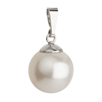 Stříbrný přívěsek s bílou kulatou Swarovski perlou 34151.1