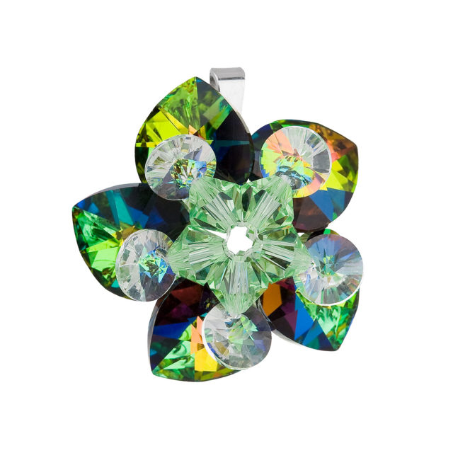 Stříbrný přívěsek s krystalem Swarovski zelená květina 34072.5
