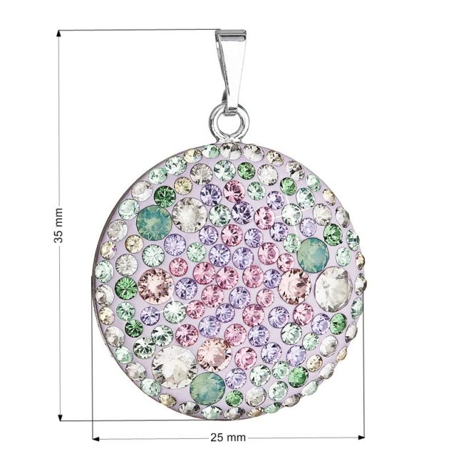 Stříbrný přívěsek s krystaly Swarovski mix barev fialová zelená růžová kulatý 34131.3 sakura