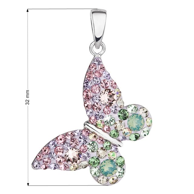 Stříbrný přívěsek s krystaly Swarovski mix barev motýl 34192.3 sakura