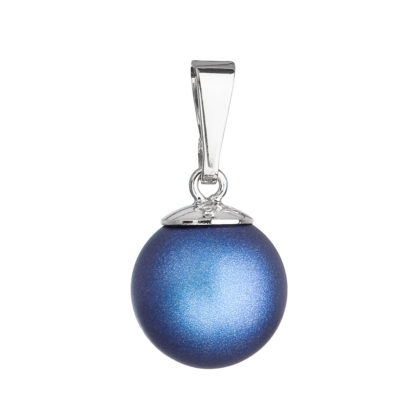 Stříbrný přívěšek s kulatou tmavě modrou matnou Swarovski perlou 34150.3