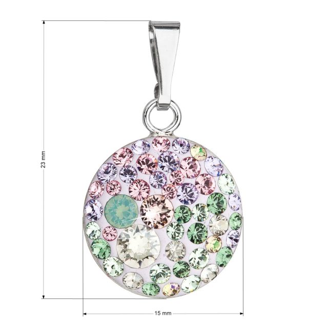 Stříbrný přívěsek s krystaly Swarovski mix barev kulatý 34225.3 sakura