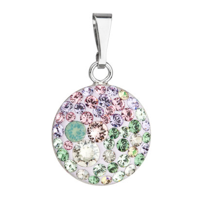 Stříbrný přívěsek s krystaly Swarovski mix barev kulatý 34225.3 sakura