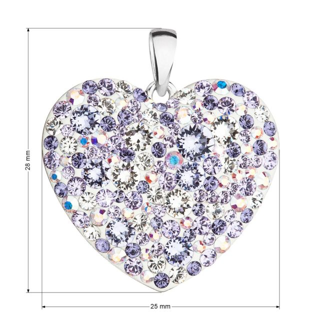 Stříbrný přívěsek s krystaly Swarovski mix barev srdce 34243.3 violet