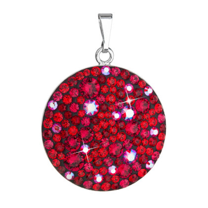 Stříbrný přívěsek s krystaly Swarovski červený kulatý 34131.3 cherry