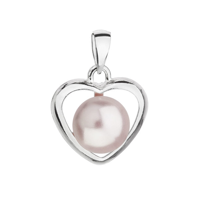 Stříbrný přívěsek s růžovou Swarovski perlou srdce 34246.3