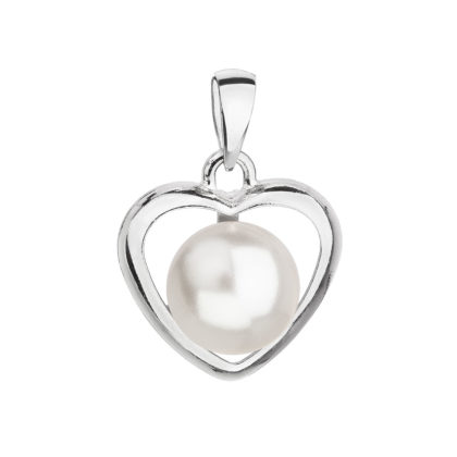 Stříbrný přívěsek s bílou Swarovski perlou srdce 34246.1