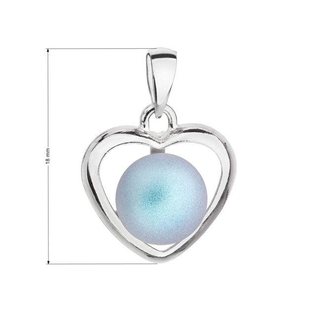 Stříbrný přívěsek se světle modrou matnou Swarovski perlou srdce 34246.3