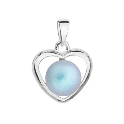 Stříbrný přívěsek se světle modrou matnou Swarovski perlou srdce 34246.3