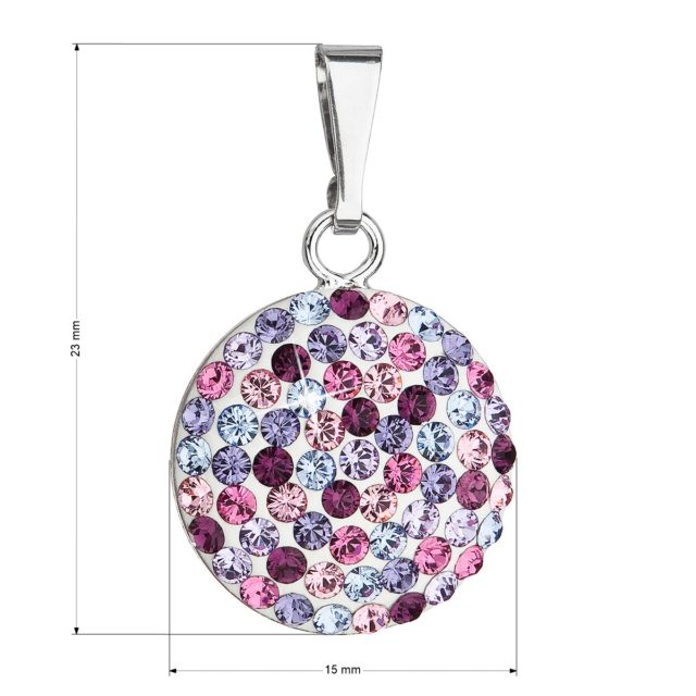 Stříbrný přívěsek s krystaly Swarovski mix fialové kulatý 34225.3