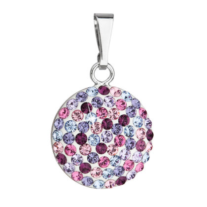 Stříbrný přívěsek s krystaly Swarovski mix fialové kulatý 34225.3