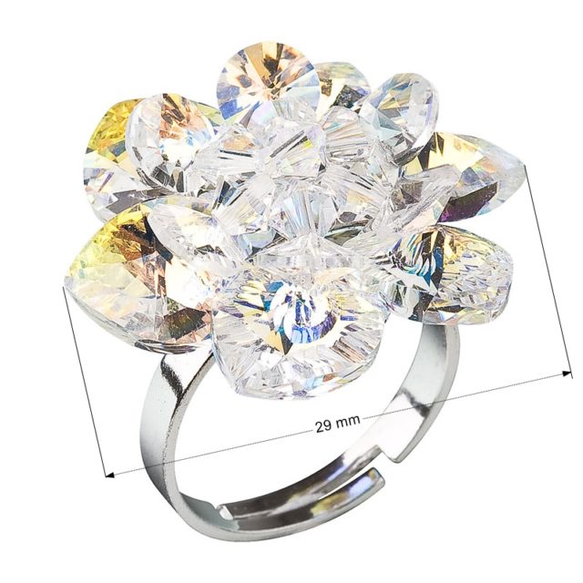 Stříbrný prsten s krystaly Swarovski AB efekt bílá kytička 35012.2