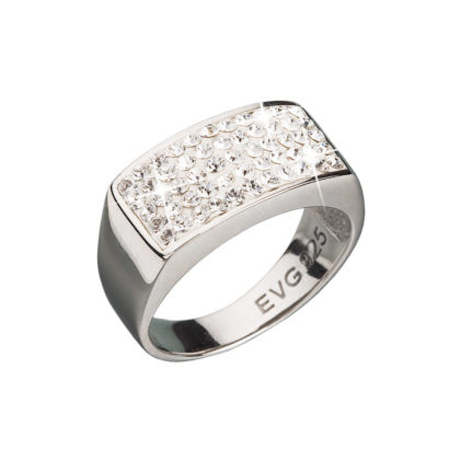 Stříbrný prsten s krystaly bílý obdelník 735014.10 crystal