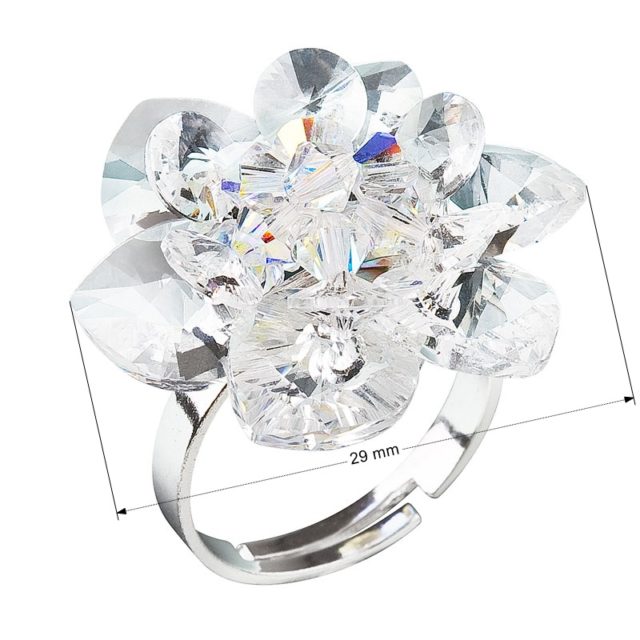 Stříbrný prsten s krystaly Swarovski bílá kytička 35012.1