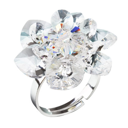 Stříbrný prsten s krystaly Swarovski bílá kytička 35012.1