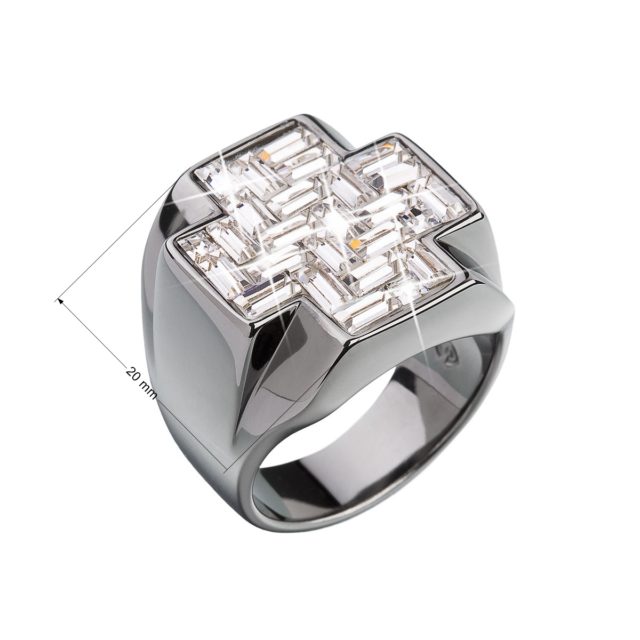 Stříbrný prsten s krystaly bílý kříž 35811.1
