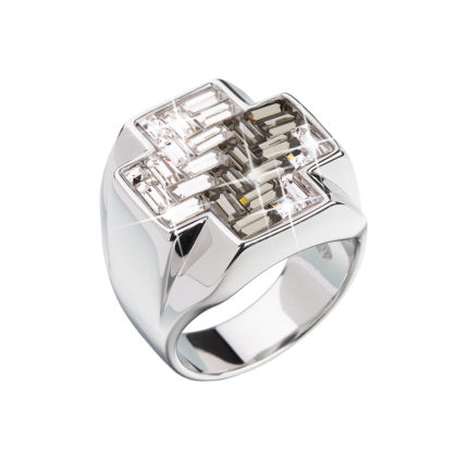 Stříbrný prsten s krystaly černý kříž 35811.3