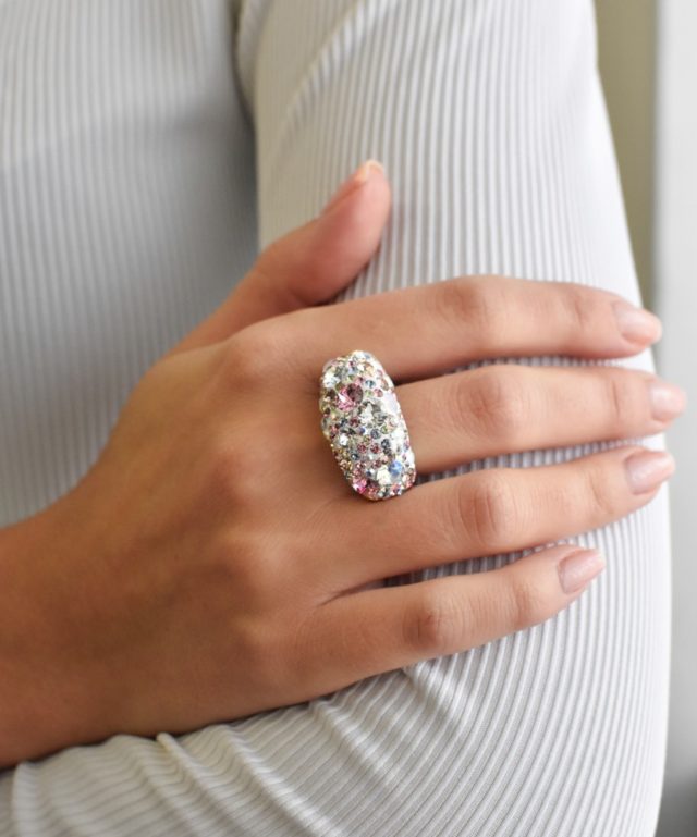 Stříbrný prsten s krystaly Swarovski růžový 35028.3