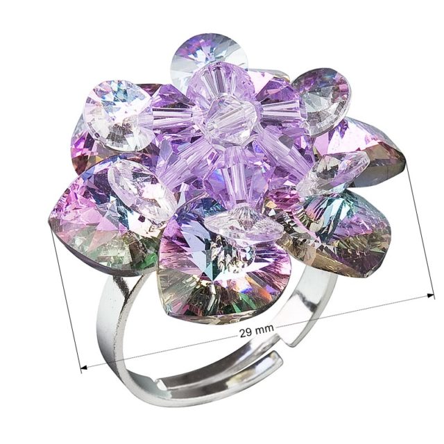 Stříbrný prsten s krystaly Swarovski fialová kytička 35012.5