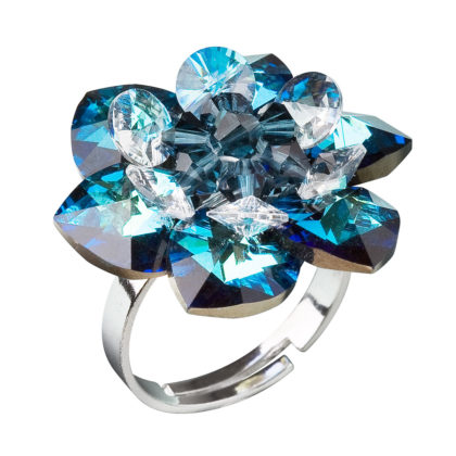 Stříbrný prsten s krystaly Swarovski modrá kytička 35012.5
