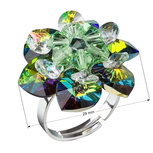 Stříbrný prsten s krystaly Swarovski zelená kytička 35012.5