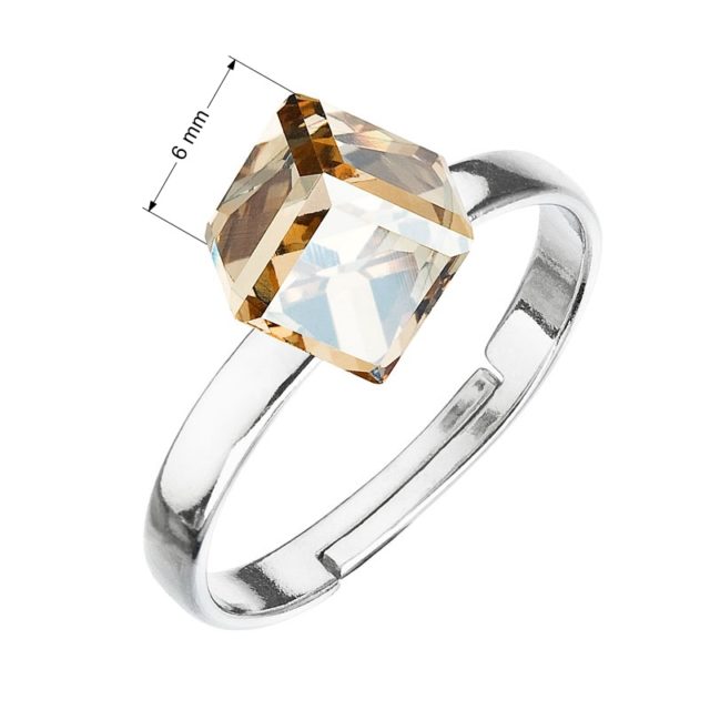 Stříbrný prsten s krystaly zlatá kostička 35011.5