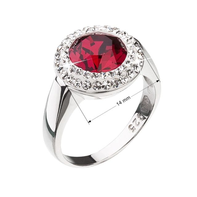 Stříbrný prsten s krystaly Swarovski červený kulatý 35026.3
